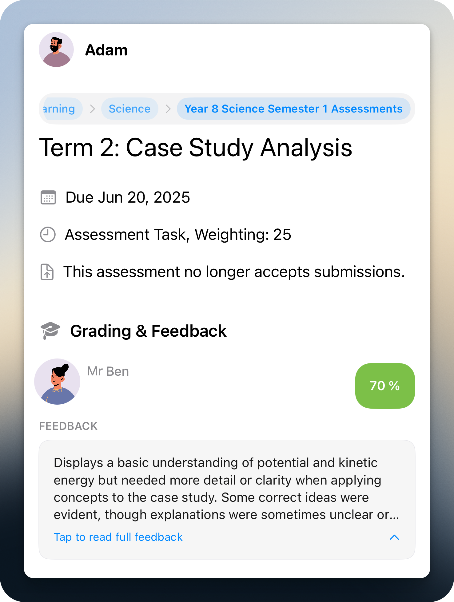 Assessment view