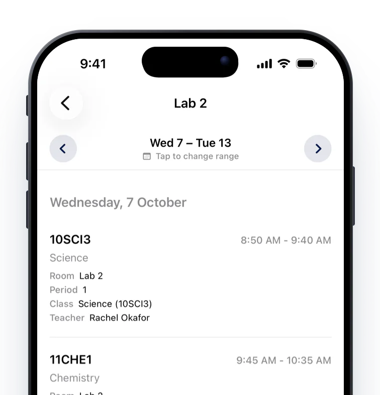 Lab 2's schedule for the week with an Email teachers button